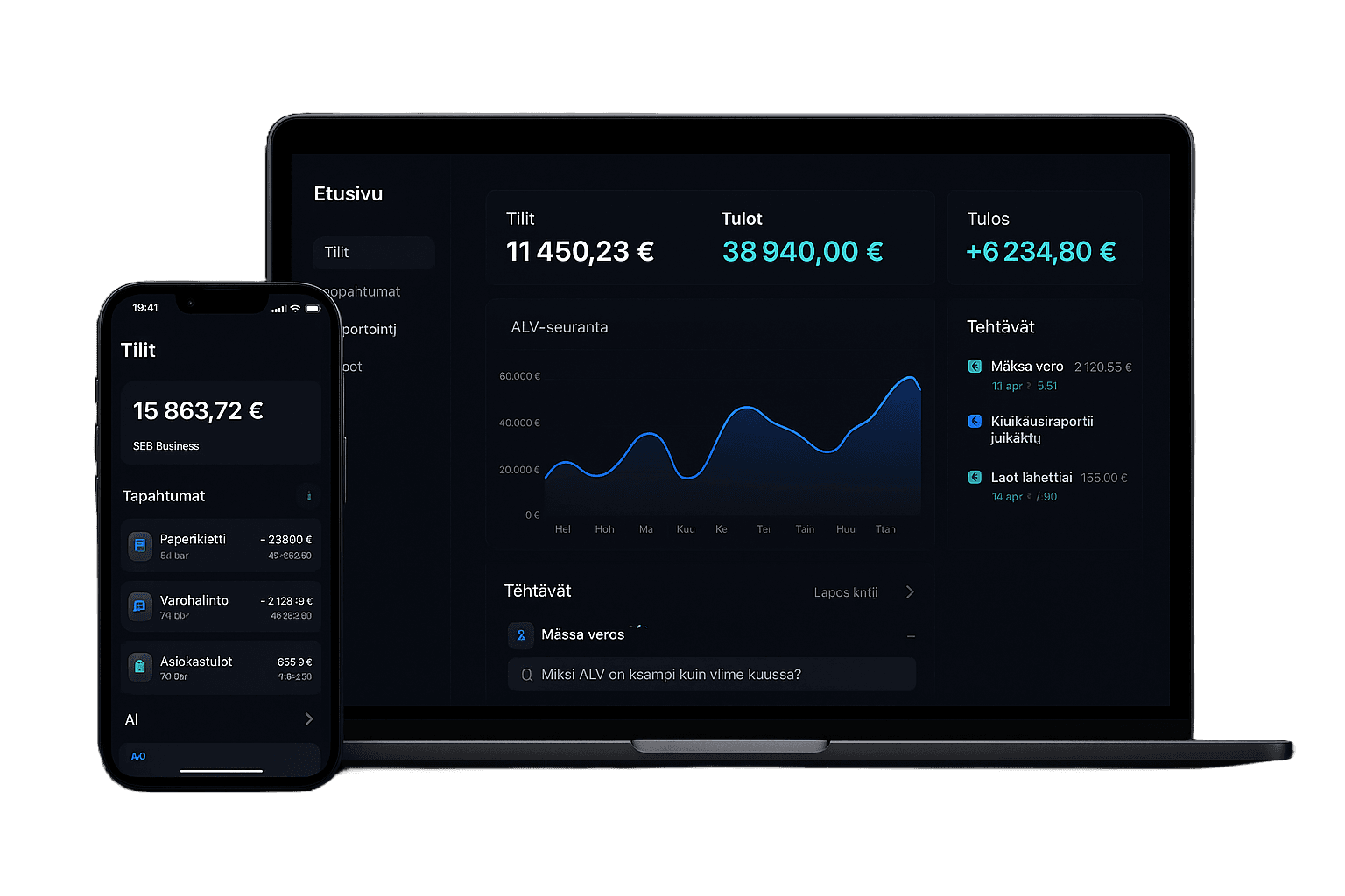 Finneo dashboard mockup dark mode